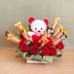 send red roses teddy five star chocolates bouquet delivery